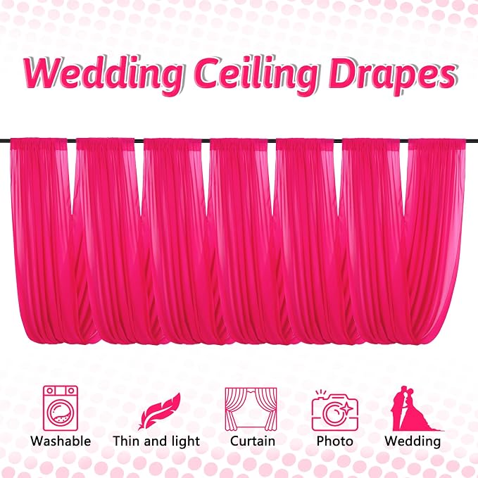DUOBAO Elegant 20ft Hot Pink Chiffon Wedding Curtains - 4 Panels Sheer Drapes for Stage, Tent, and Photo Backdrops Christmas and Photography