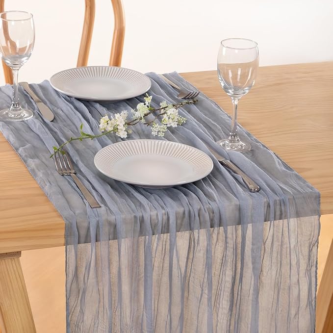 MLMC Grey Cheesecloth Table Runner 10ft Sheer Rustic Gauze Spring Cheese Cloth Centerpiece Decor 35x120 Inches for Wedding Party Bridal Shower Birthday Decor