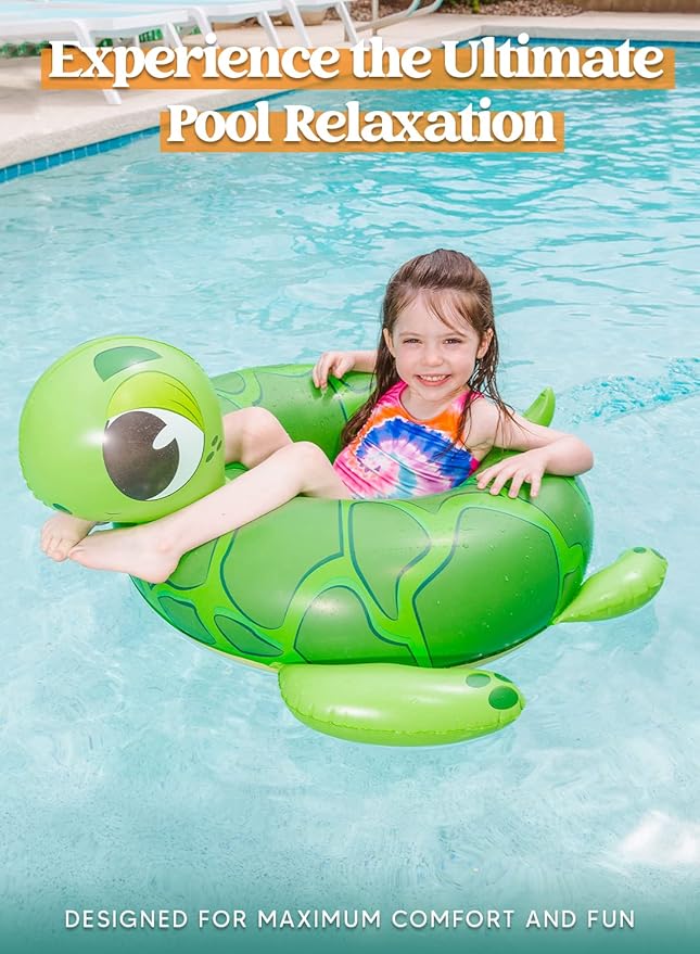 SLOOSH 3-Pack Inflatable Pool Tubes Floats - Dinosaur & Sea Turtle & Dolphin Swimming Rings for Kids Toddler, Pool Beach Water Float Party in Summer Decorations 32"