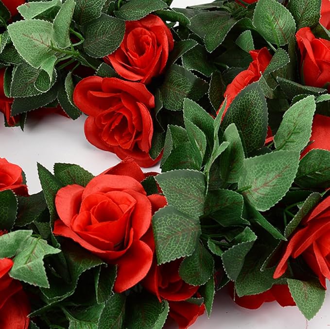 Rose Flower Garland 5pack 41Ft Artificial Fake Rose Garland Vine Artificial Flowers for Decoration Floral Garlands Decor (Red)