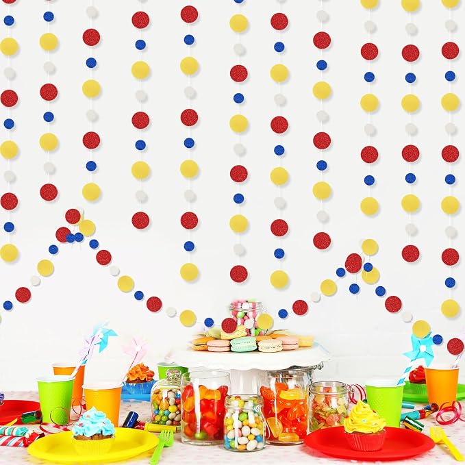 Outus 5 Pieces Colorful Circle Garland Banner Hanging Paper Dot Decorations for Classroom, Birthday Party, Baby Shower, Wedding Backdrop & Photo Booth Graduation Decor (Red,Blue,Yellow)