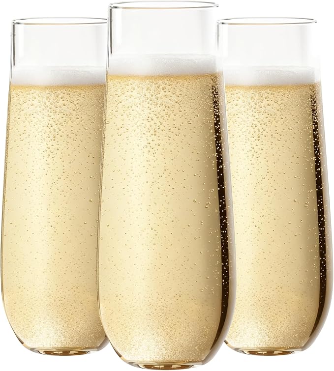 Ciaell 24 Pack Plastic Champagne Flutes - 9 Oz Disposable Champagne Glasses - Stemless Mimosa Glass for Parties & Weddings & Birthdays