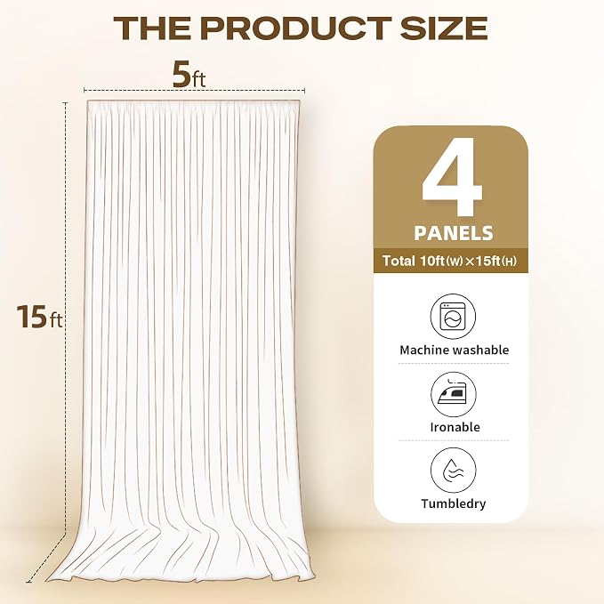 20ftx15ft Brown Backdrop Curtains for Parties, Wrinkle Free Polyester Brown Photo Backdrop Drapes 4 Panels 15 ft Long Back Drop Cloth for Wedding Birthday Photography Background Party