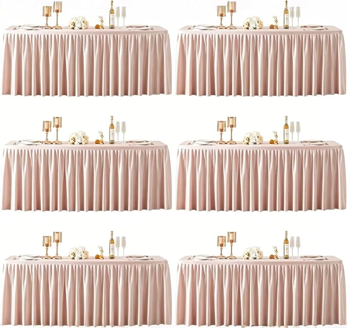 6 Packs Pale Pink Tableclothes for 8 Foot Rectangle Tables, Wrinkle Free Fitted Table Cloth 6ft Stretch Table Cover with Skirt for Parties Weddings Birthday Banquet Baby Shower