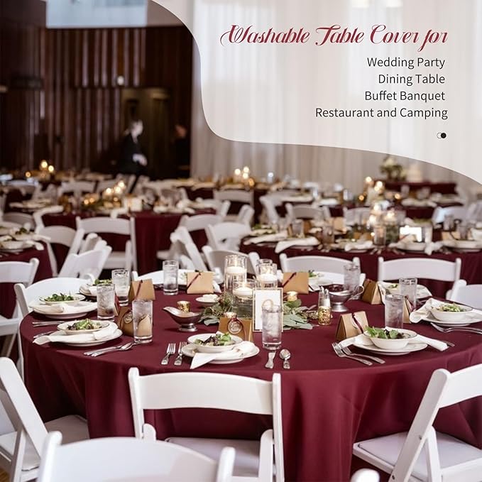 fani 8 Packs Burgundy Round Tablecloth - 120 Inch, Premium Polyester Table Cloth for Round Tables, Washable Fabric Table Covers for Wedding, Party, Banquet, Dining Tables and Camping