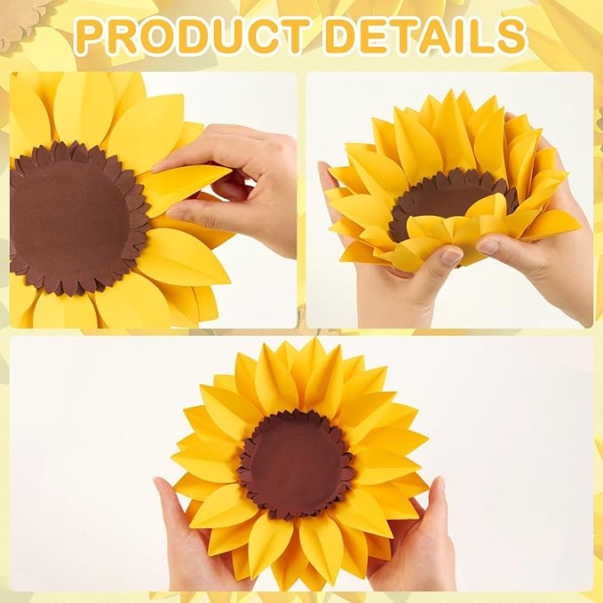SUNBEAUTY Sunflower Paper Flower Decorations for Wall Giant Artificial Sunflowers Classroom Decor Spring Summer Bulletin Board Decoration Large 3D Paper Flowers Wall Decor for Wedding Baby Shower