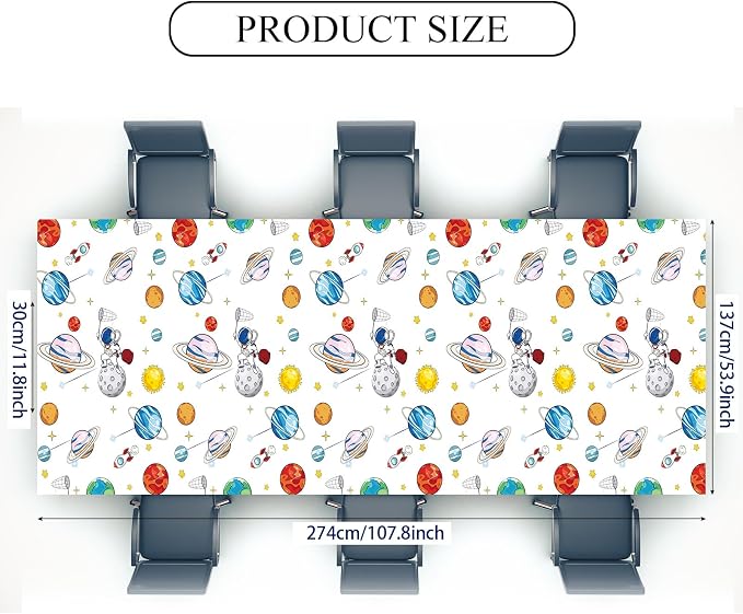 Oudain 6 Pcs Space Tablecloth Decorations Plastic Galaxy Table Cloth Space Theme Birthday Party Supplies for Boy Spaceship Planet Astronaut Rockets Disposable Table Covers, 54 x 108 Inch (White Style)