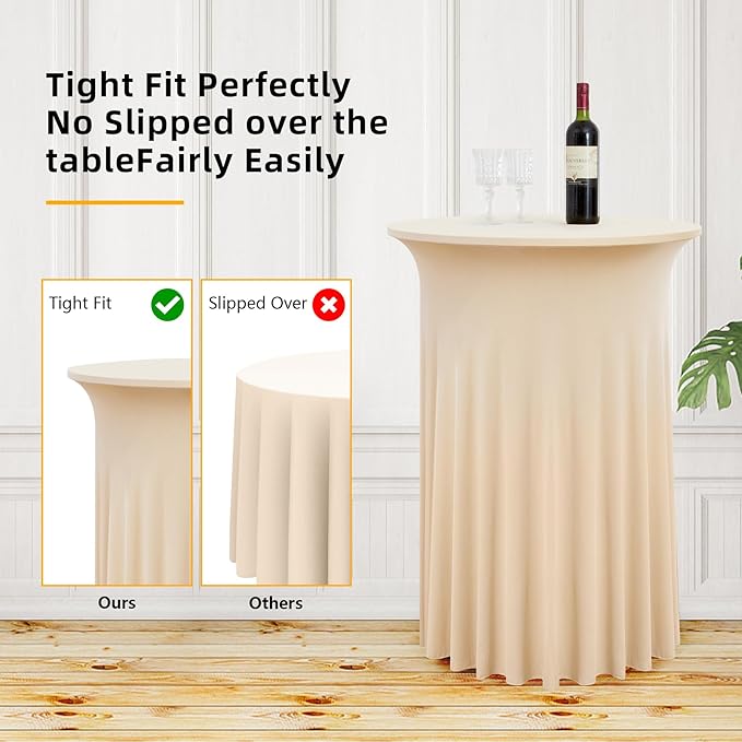 4 Pack Ivory High Top Cocktail Tablecloths Round 36inch×43inch, Wrinkle Free Stretch Spandex Cocktail Table Cloth Covers for Party Wedding Banquet Baby Shower Birthday