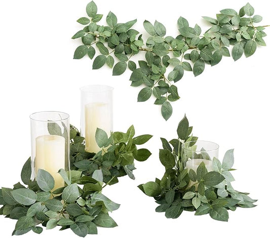 Ling's Moment Artificial Rose Leaf Greenery Garland - 6 Pack, Candle Vines, Faux Splicable 2.3ft Stems for Table Centerpieces, Lantern Rings, Hanging Backdrop Floral Arrangements & Wedding Arches