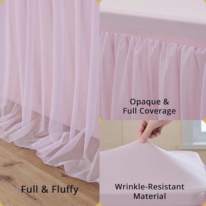2-Pack Pink Tulle Tablecloth for 8 Ft Rectangle Tables – Elastic Spandex Table Cover with Tutu Skirt, Wrinkle Free for Wedding, Birthday Party, Banquet Buffet, Craft fairs