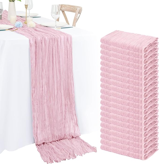 20 Pack Light Pink Cheesecloth Table Runner 120 Inch 10FT Rustic Boho Gauze Cheese Cloth Table Runner for Wedding Party Baby Shower Thanksgiving Christmas Decoration
