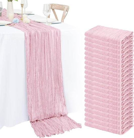20 Pack Light Pink Cheesecloth Table Runner 120 Inch 10FT Rustic Boho Gauze Cheese Cloth Table Runner for Wedding Party Baby Shower Thanksgiving Christmas Decoration