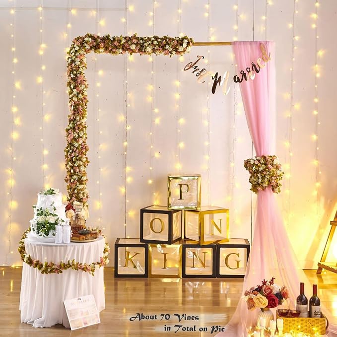 PONKING 6 Pcs x 8.2 ft Flower Garland Artificial Rose Vine Flowers with Green Leaves Hanging Fake Roses Vine for Room Party Home Wedding Birthday Christmas Wall Arch Decor, Fall Pink Flower