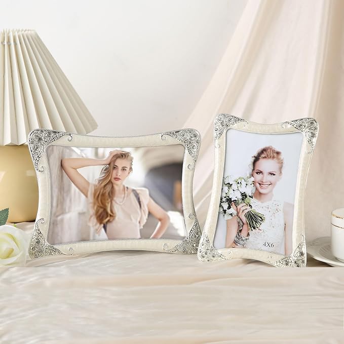 5x7 Vintage Metal Picture Frame Silver Border Floral Photo Frame, Clear HD Glass Front, Tabletop or Wall Art Display, Wedding Mothers Day Gifts for Mom Women, Horizontally & Vertically