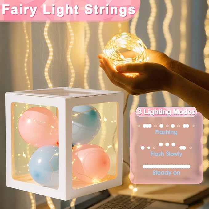 Ledido Baby Boxes with Letters for Baby Shower Decorations, 4 Pcs Transparent Balloon Boxes Blocks with Fairy String Lights, Clear Balloon Boxes for Boy Girl Gender Reveal 2026 HOCO Party Decor(White)