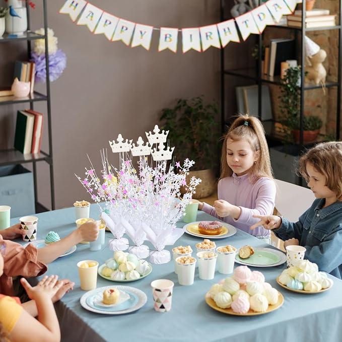 6 Pack Metallic Foil Spray Centerpiece Star Table Decoration Burst Table Centerpieces for Birthday Wedding Anniversary Graduation Holiday Party Supplies Decor (White Crown)