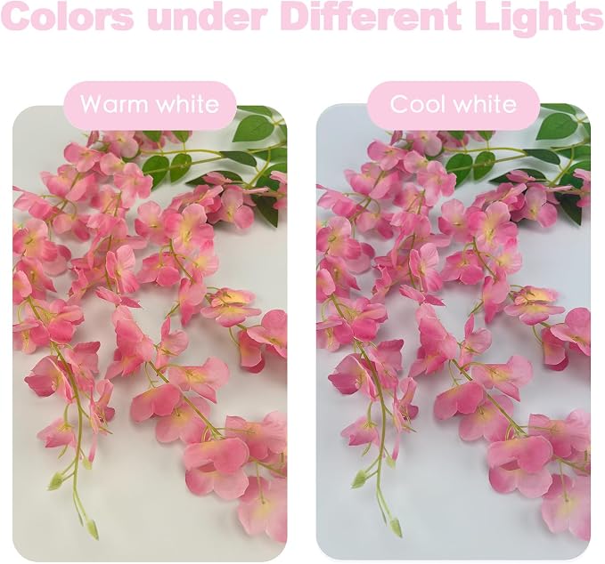 BIRDDIE 24Pcs of Artificial Wisteria Hanging Flowers, 3.75 Feet Fake Wisteria Flower Strings for Backdrop, Wedding, Ceremony,Garden and Home Wall Decoration (Pink)