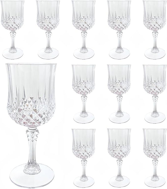 Plastic Wine Glasses, Plastic Goblets Vintage Style Cordial Unbreakable Drinking Glasses, Reusable Drinkware for Wedding Reception, Grand Event Party Supplies,Mother's Day(12, Transparent)