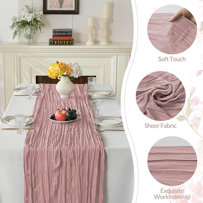 6 Pack Dusty Pink Cheesecloth Table Runner 35"×120" Gauze Fabric Table Runner Rustic Sheer Runner for Wedding Birthday Baby Shower Party Table Decoration Dusty Pink 6 Pack
