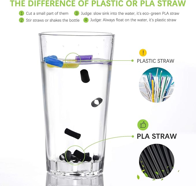 Plasticless 100 Pcs PLA Disposable Drinking Straws Corn Plant Based Biodegradable Straws, BPA Free Compostable Stir Sticks Black Reusable Straw Alternative to Plastic Straw for Party Drinks