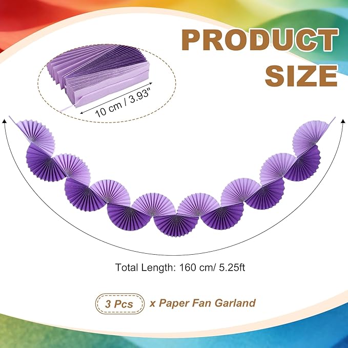 uxcell 3 Pcs Paper Fan Garland, 5.25ft Paper Garland Hanging Decorations Set Party Hanging Decorations Fans for Birthday Parties Holiday Ornaments Family Gatherings Weddings, Purple