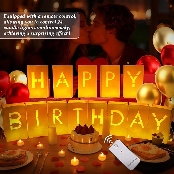 Happy Birthday Light Up Sign Decorations, Happy Birthday Light Up Letters | Birthday Decor with 24 LED Lights Candles and Remote Control, Birthday Party Decorations for Women Men Couple