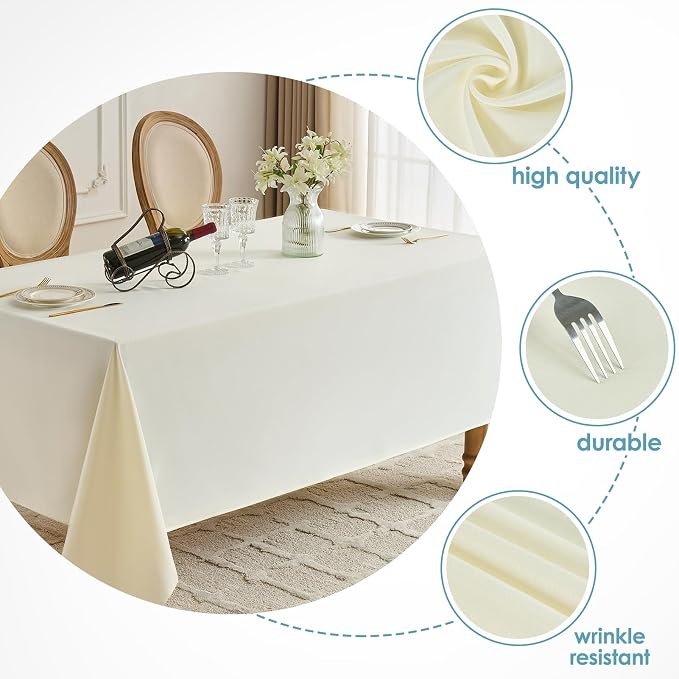 VidaFete Tablecloth 10 Pack 90 * 132inch Rectangle Table Cloth Polyester, Stain Wrinkle Resistant Polyester Dining Table Cover for Kitchen Dinning Party Wedding Rectangular Buffet Decoration(Ivory)