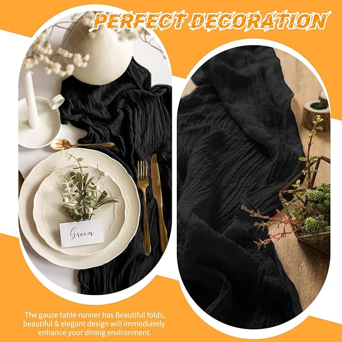 20 Pack Cheesecloth Table Runner - 17x108 Inch Black Boho Gauze Cheese Cloth Table Runners for Baby Bridal Shower Decoration Wedding Party Summer Garden Farmhouse