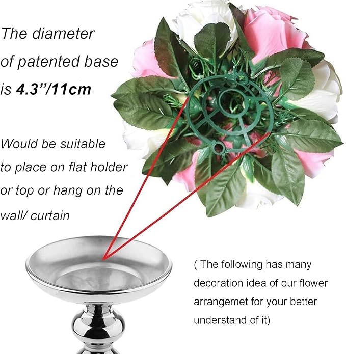 Flower Balls Wedding Flower Centerpieces: 6 Pcs Fake Roses with Base Table | Champagne White Artificial Floral Arrangements Decorations - Faux Silk Kissing Flower Bouquet of Roses Home Party DIY Decor