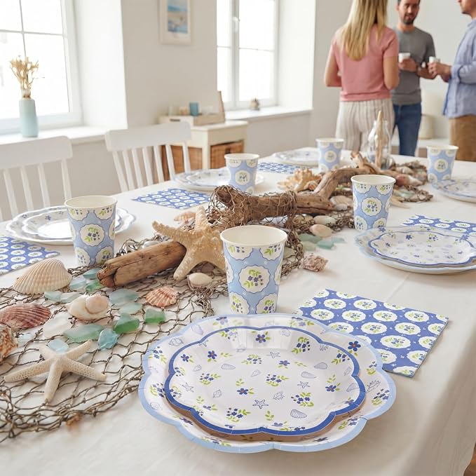 250 Pcs Blue Coastal Paper Plates Last Toast on The Coast Bachelorette Party Decorations Beach Disposable Plates and Napkins Blue Seashell Dinnerware for 50 Guests for Wedding Bridal Shower Supplies