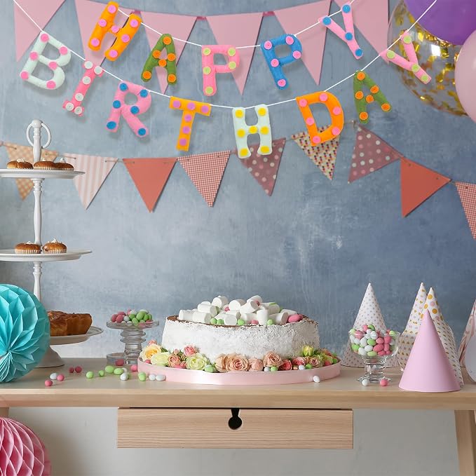 Mindsoft Felt Happy Birthday Garland Rainbow Banner Reusable Happy Birthday Sign Party Supply for Party Decor(Colorful Color,Spot)