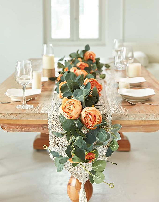MISSPIN 2pcs Artificial Flowers Garland Spring Eucalyptus Garland Vintage Fake Flower Peony Rose Vine Greenery Decorative Wall Hanging Plant for Wedding Arch Door Arrangement Party Decor