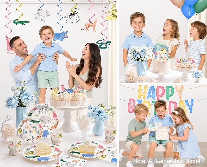 colorful animal birthday decorations