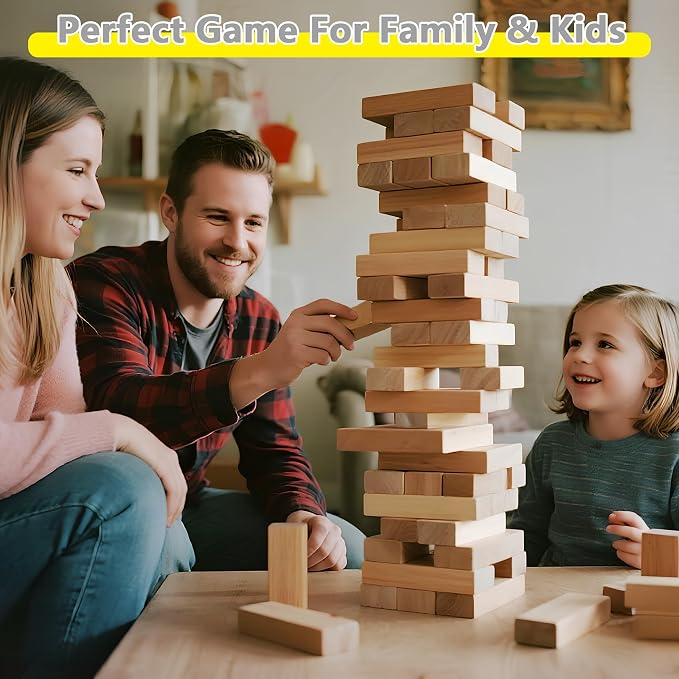 GOROCK Giant Tumbling Tower Game，57Pcs Wooden Block Stacking Game （Over 4.2FT），Classic Family Indoor Outdoor Yard Party Games for Kids and Adults with Carry Bag