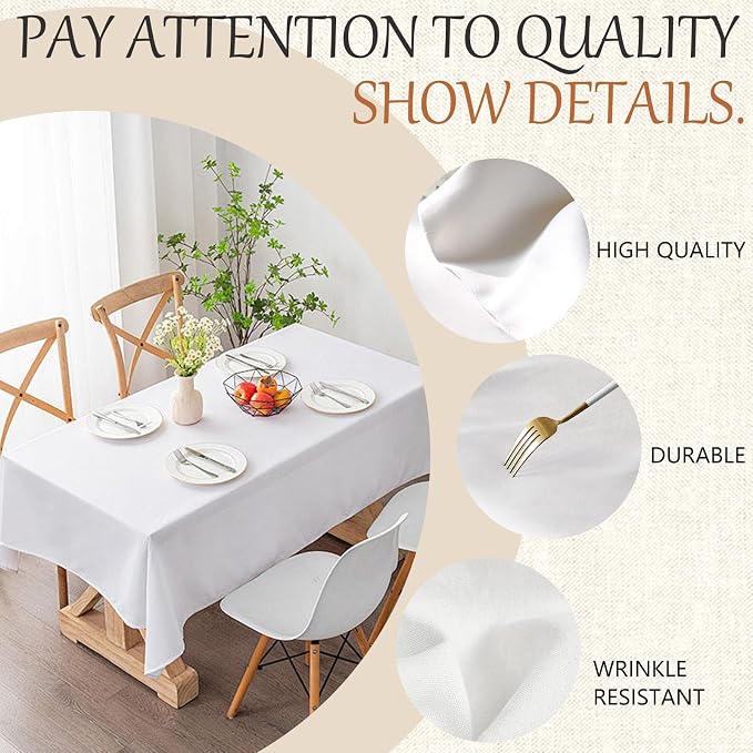 70x120 Table Cloth - 10 Pack Rectangular White Washable Stain and Wrinkle Resistant Polyester Table Cover for Dining Tables, Various Parties and Camping (White)