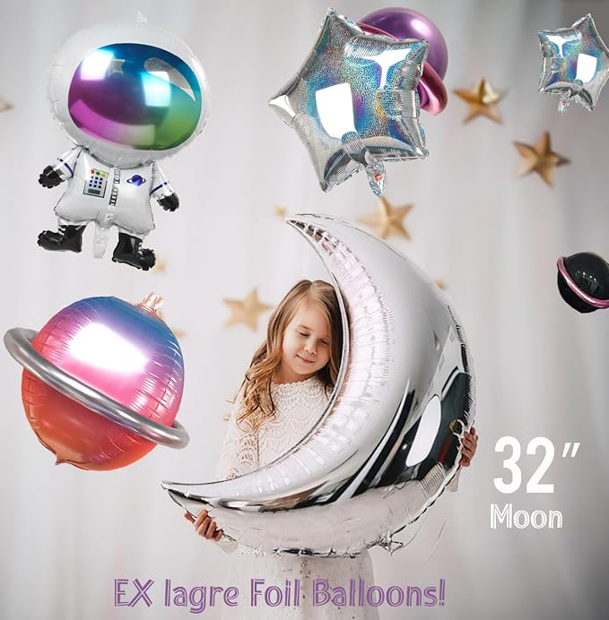 Galaxy Space Balloon Garland Kit 140pcs purple blue black Outer Space Astronaut Moon & Star Diy 4D planet Balloons for girl two the moon birthday decorations Kids Party Supplies