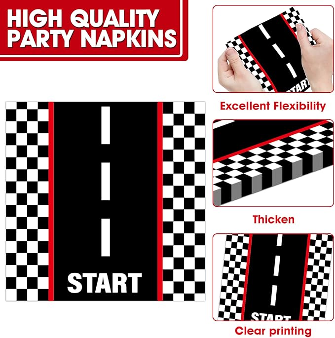 96Pcs Racing Car Birthday Party Plates and Napkins for Checked Race Car Party Decorations Start Your Engines Theme Paper Plates Tableware for Kids Serves 24 Racing Car Birthday Party Supplies Favors
