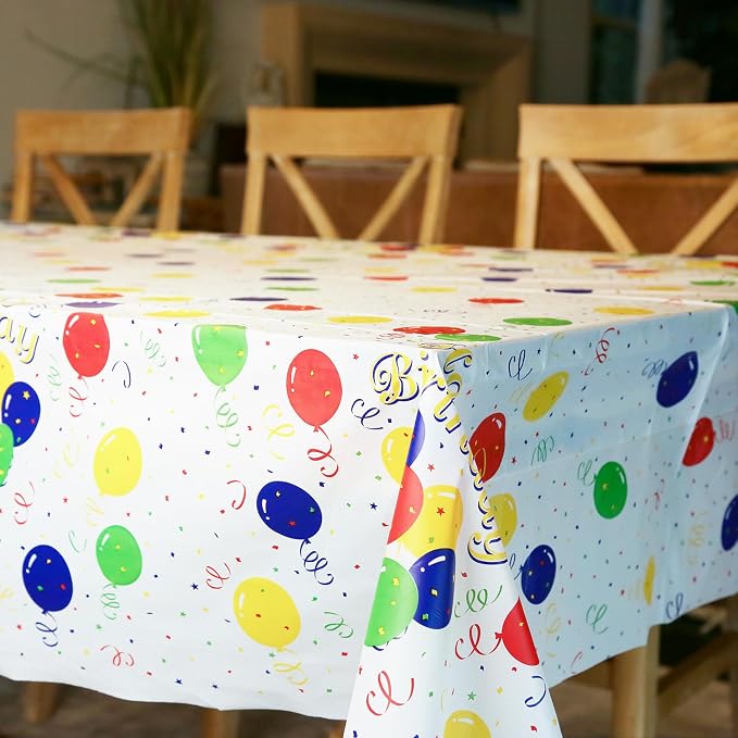 Plastic Tablecloth Roll – 54" x 100' Plastic Tablecloths for Parties Disposable with Cutter Box - Cut to Size Disposable Tablecloth for Rectangle & Round (Balloon)