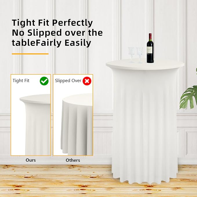 4 Pack Ivory High Top Cocktail Tablecloths Round 36inch×43inch, Wrinkle Free Stretch Spandex Cocktail Table Cloth Covers for Party Wedding Banquet Baby Shower Birthday