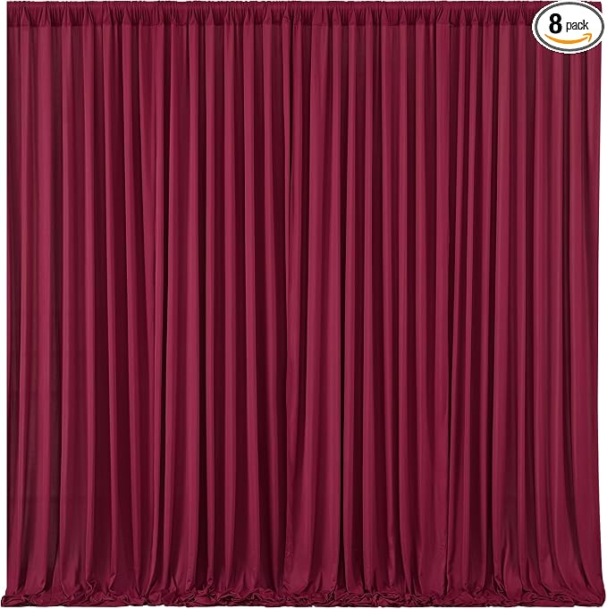 Burgundy Backdrop Curtains - 8 Panel Wrinkle-Free Polyester Photography Drapes for Baby Shower & Birthday Party - 32 X 10FT