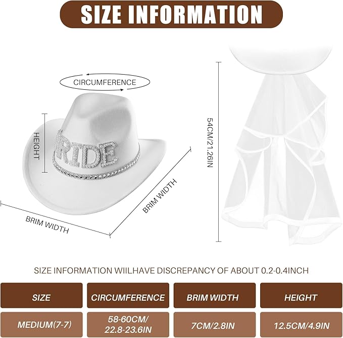 MGupzao Cowboy Hat with Veil Bachelorette Party, White Cowgirl Hat Wedding, Bridal Shower Decoration, Bride to be Gift