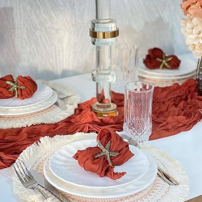 24 Pack Terracotta Cheesecloth Table Runner, 10FT Cheesecloth Rustic Boho Table Runner Long Romantic Semi Sheer Table Runner for Wedding Baby Shower Birthday Bridal Party Decorations(21.5×120 Inch)
