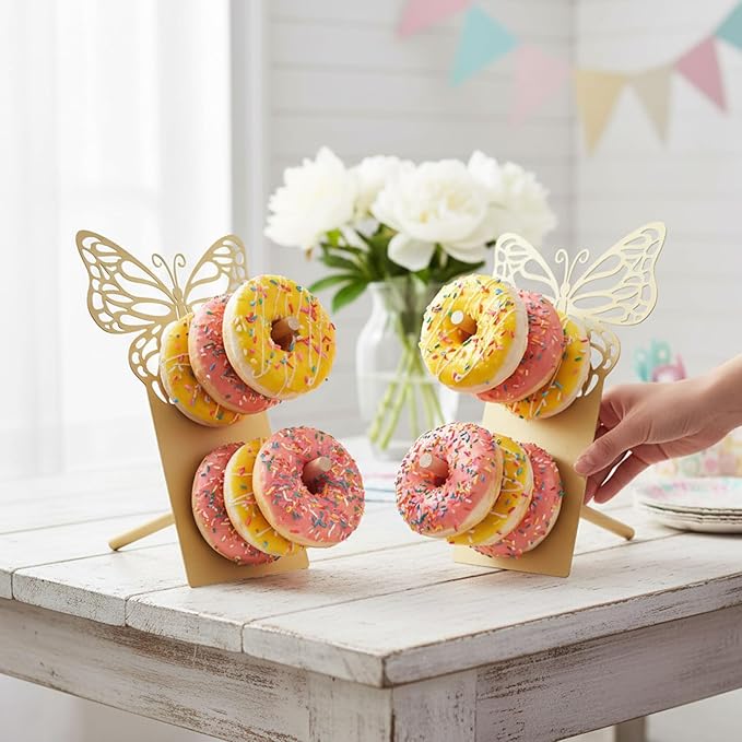 AIM & GGKK Gold Butterfly Donut Stand Display Wall,Metal Donut Holder Stand for Party Dessert Table,Donuts Board for Weddings Birthday Baby Shower,Bagel Holder Donuts Bar Display Decor