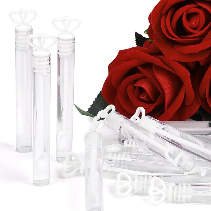 FOIMAS 40pcs Mini Wedding Bubble Wand,Heart Bubble Wand for Guest Wedding Party Favor Bachelorette Party Valentines Day Party Decoration Supply,White
