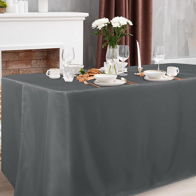 Obstal 2 Pack Table Clothes for 4 Foot Rectangle Tables - Water Resistant Washable Fabric Polyester Rectangle Table Cover Protector for Wedding, Banquet and Trade Shows, 48L x 24W Inches, Dark Grey