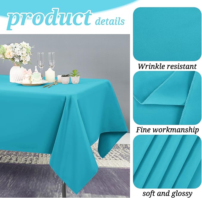 YMHPRIDE 6 Pack Teal Tablecloth 60 x102 inch Polyester Table Cloth for 6 Foot Rectangle Tables, Stain and Wrinkle Resistant Washable Fabric Polyester Table Covers for Wedding Party Banquet