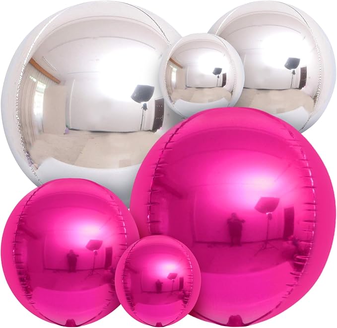 KatchOn, Hot Pink and Silver Balloons - 22 Inch Pack of 14 | Silver and Hot Pink Foil Balloons for Baby Shower Decorations | Graduation Decorations | Bridal Shower and Birthday Decoration for Women