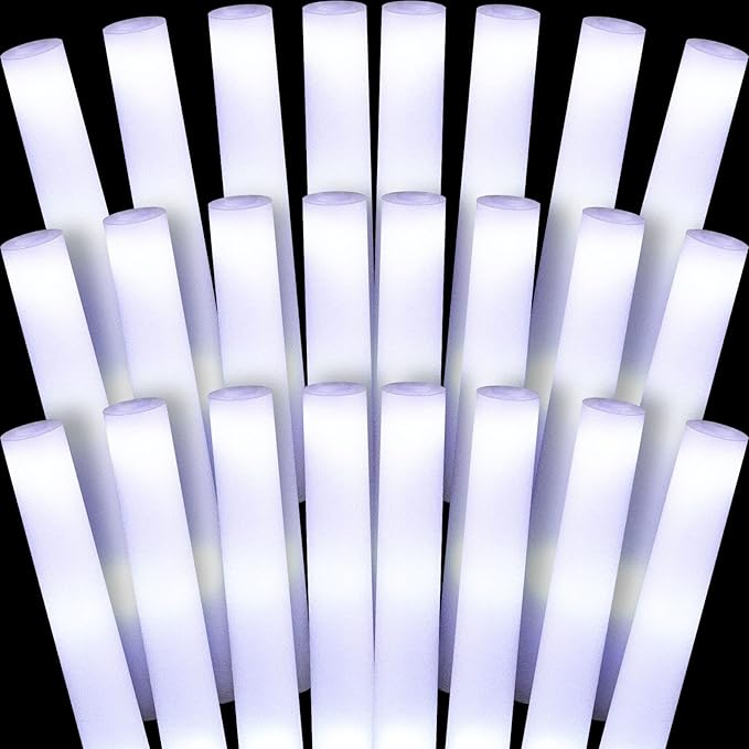 Liliful 200 Pcs LED Foam Sticks Bulk White Light up Sticks Flashing Glow Baton Wands Themed Party Set, Glow in the Dark Party Supplies for Wedding, Raves,Concert,Birthday,Sporting Events