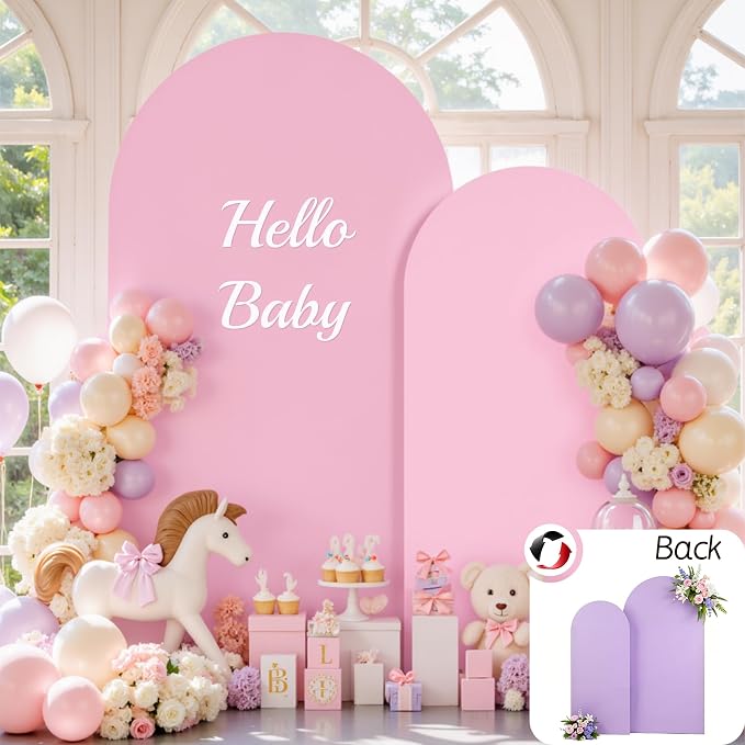 Pink Purple Arch Covers 7.2 and 6ft Backdrop Arch Cover Set of 2 Stretchy Back Drop Cover Spandex Baby Shower Arch Backdrop Wedding Birthday Bridal Shower Mermaid Party Decor Balloon Arch Stand Cover