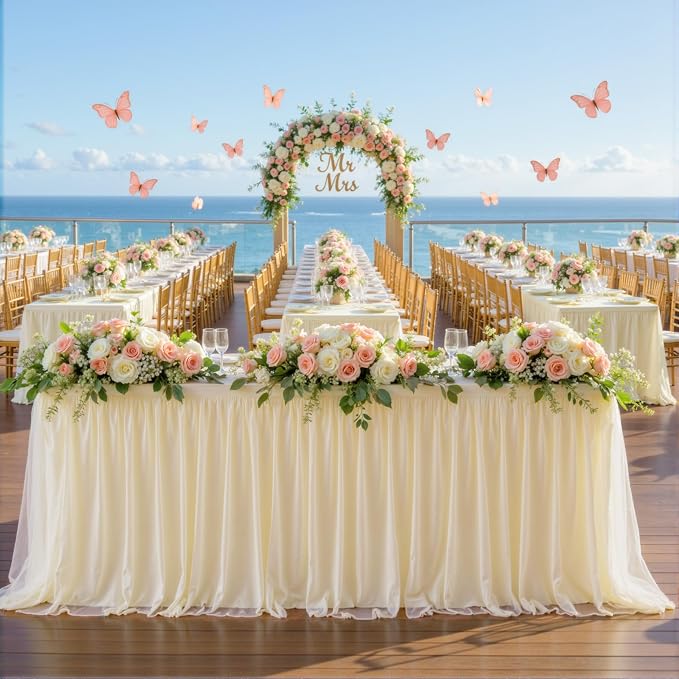 HB HBB MAGIC Champagne Table Cloth Spandex Table Covers 6ft Fitted Tulle Tablecloth Rectangular Desk Skirt Stretch Table Cloths Covers Party Banquet Birthday Baby Shower Wedding Table Cloth, 2 Pack